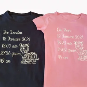 Geboorte Romper met Geboortegegevens en Panter
